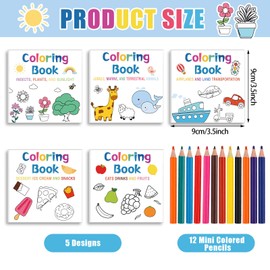 Sinload 5 Pcs Mini Coloring Books with 12 Mini Pencils Variety Pack Pocket Size Small Coloring Books Gifts for Kids and Adults Coworkers Travel(Classic)