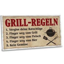 ARTFAVES® Garden Sign "Grillregelen" Shabby Chic Vintage Garden Decoration Sign with Saying on the Theme Garden/Barbecue, Size: 30 x 15 cm