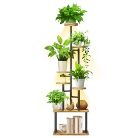 Vsoke 62" Plant Stand with 4 Full Spectrum Grow Lights, 7-Tiered Multifunctional Wheel Plant Shelf Display Rack Holder for Indoor Plants,Mobility Metal Plant Flower Holder with Waterproof Circle Tray