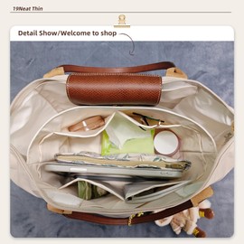 Organizer Insert for Longchamp, Lightweight Purse Insert Compatible with Le Pliage Medium Shoulder Bag (Long Handle), Waterproof Dupontpaper Surface and Silky Satin Lining (Medium Shoulder Bag, Craie)