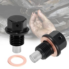 CHENNAN Oil Drain Plug with Sealing Ring Magnetic, Pack of 2 M12 x 1.5 cm Universal Magnetic Oil Drain Plug, with 2 Seals, Oil Pan Plug, Aluminium Alloy, Drain Plug (Black)