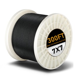 T316 Black 1/8" Stainless Steel Cable, 300ft Wire Rope, 7X7 Strands Aircraft Cable for Indoor Outdoor, Zip Line Wire Rope for DIY, Stair, Fence, Deck Railing Cable, String Lights & Yard Zipline
