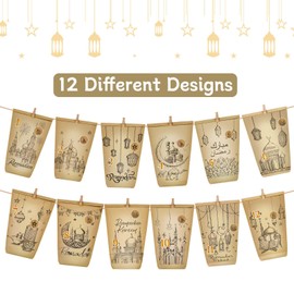 DPKOW 30 Ramadan Advent Calendar Bags for Filling, Eid DIY Advent Calendar Kit 1-30 Ramadan Gift Bags with 30 Number Stickers, Clips, Rope, Islamic Ramadan DIY Calendar Supplies Decorations