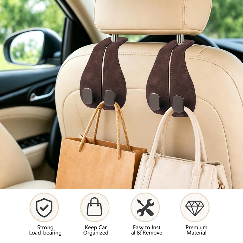 Car Seat Headrest Hook 2 Pack, Upgraded Metal Core with