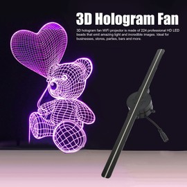 3D Hologram Fan, 16.5 Inch WiFi Projector with a Resolution of 2000 x 224, 224 LED Light Beads, Borderless Pictures, Custom Editing, Multiple (EU Plug)