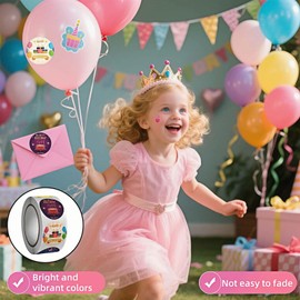 Vibrant Birthday Stickers Roll (500-Pack) - 1.5 Inch Waterproof Circle Labels for Gifts, Cards & Parties, 8 Colorful Cartoon Designs, Easy-Peel Self-Adhesive for Kids & Adults (Brown)