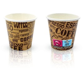 COFFISANO Set of 150 Coffee Cups 75ml Brown Paper + 150 Wooden Sticks Disposable Cups and Stirrers Recyclable for Restaurant Office Sports Bar Espresso