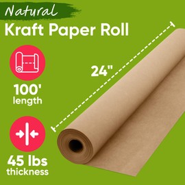 Paclord USA Made 24" x 1200" Brown Kraft Paper Roll, 45 lbs Thickness, American Quality Colored Paper Roll for School Craft Projects, Bulletin Boards - Non-Toxic, Odorless, Safe for Kids