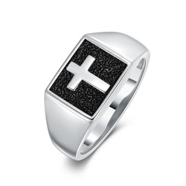 Lattd Cross Signet Ring for Men 925 Sterling Silver Cross Stamp Ring for Boys Black and Silver Jewelry Gift, Sterling Silver, No Gemstone