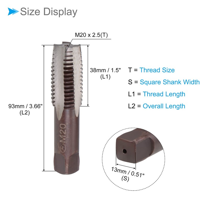 CoCud Hand Threading Taps, M20 x 2.5 Thread, Metric Alloy