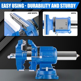 COGNATIVE 5-Inch Heavy Duty Bench Vise Ductile Iron Bench Vise 360° Multi-Purpose Bench Vice with Anvil, Clamp force 4000KG, Blue