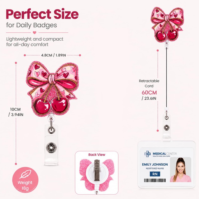 Badge Reel Cute Retractable ID Card Holders with Clip, Pink