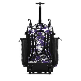 Boombah Rolling Superpack Hybrid Digital Camo Bat Pack Black/Purple - Wheeled & Backpack Version