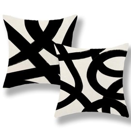 Black And Cream Pillow Covers 20x20 Set Of 2 Geometric Abstract Modern Art Line Throw Pillow Covers Boho Minimalist Style Decorative Pillowcase Cushion Case Decoration For Home Sofa Outdoor Decor