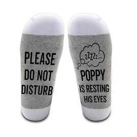 LissiArt97 Please Do Not Disturb Poppy Is Resting His Eyes Socks - Funny Poppy Socks - Do Not Disturb Socks - Funny Socks Gift For Poppy On Birthday- Father's Day- Christmas, Medium, Grey