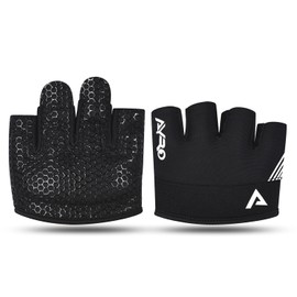 AYRO Minimal Workout Gloves, Short Partial Gym Weight Lifting Gloves Grip Pads for Men & Women with Full Palm Protection & Extra Grip, Best for Weightlifting, Training, Gym (Black, Large)