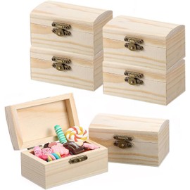 Mujiluxe Small Wooden Treasure Chest Box, Rectangular Wooden Treasure Chest, Mini Wooden Treasure Chest, Craft Set, Crafts, for Storage and Decoration, Pack of 6