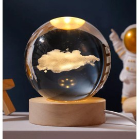 K&H Lámparas De Escritorio Noche Led 3d Bola De Cristal 8cm Deco