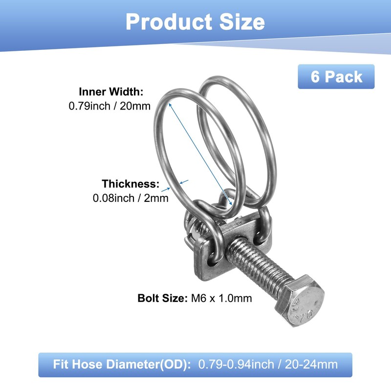 M METERXITY 6 Pack Double Wire Hose Clamp 20-24mm 304