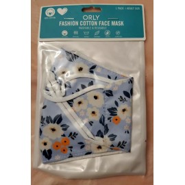 Orly Adult Fashion Cotton Adjustable Face Mask Washable Blue with Flowers