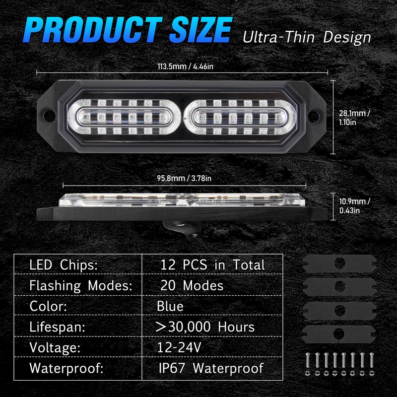 I LITTON Blue Flashing Strobe Lights for Vehicles, 24V 12V