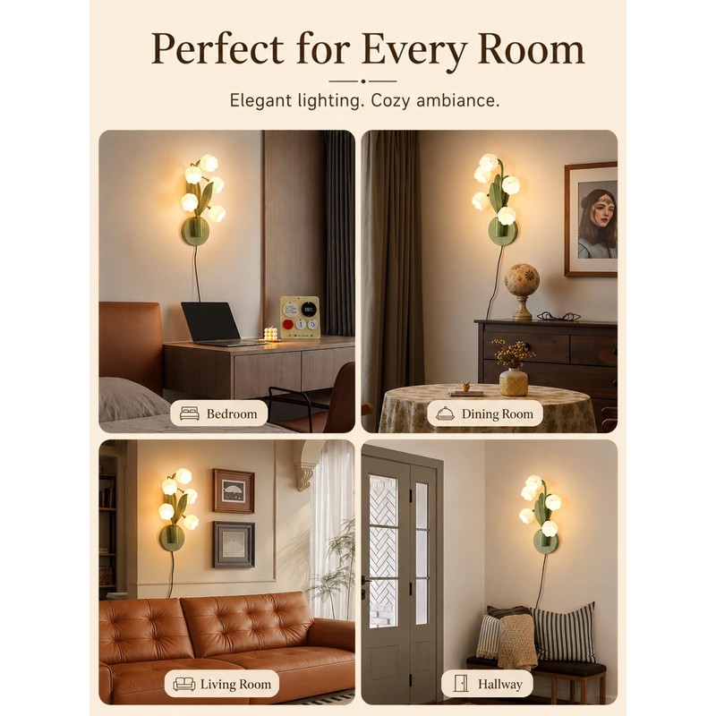 WERFOP Lily of The Valley Wall Sconce USB Plug-in Flower