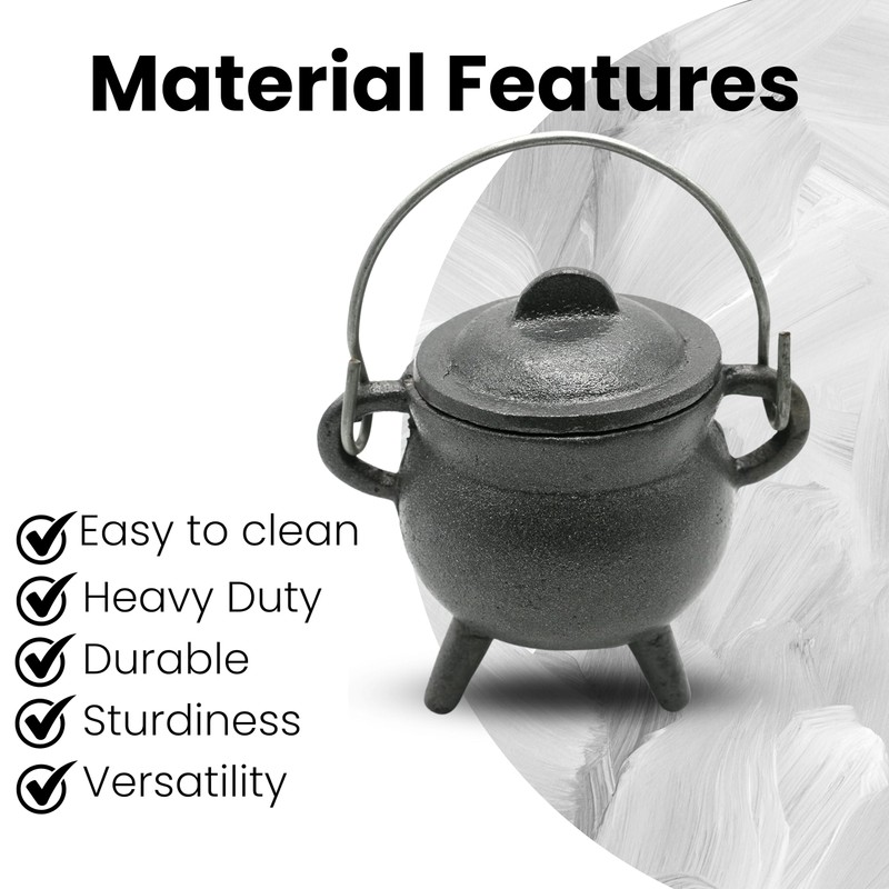 Reusable 4 Inch Cast Iron Cauldron Candle with Lid and