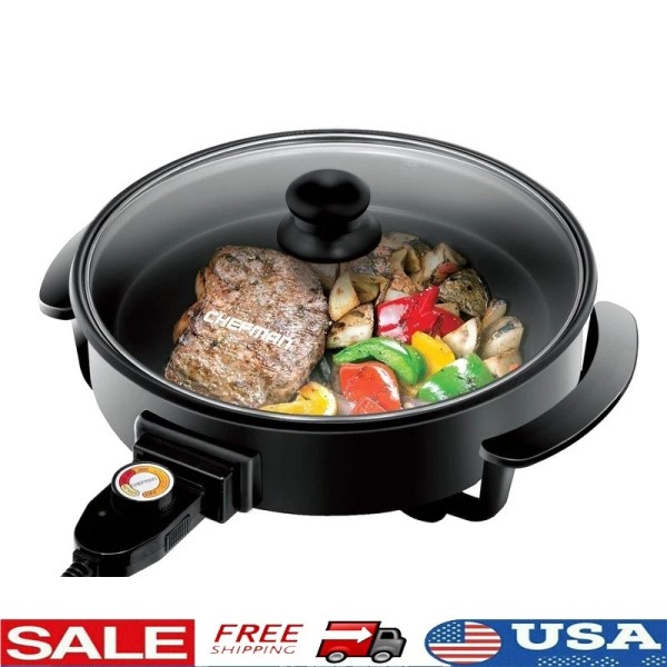 Unbranded 12 Inch Electric Non-Stick Skillet Griddle Glass Lid Temperature