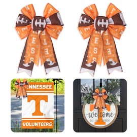 Glodecart 2PCS Tennessee Bow for Wreath Front Door, Orange White Tennessee Football Wreath Bow for UT Football Fan Outdoor Indoor Wall Tree Topper Decor Birthday Sports Party Supplies Hanging Ornament