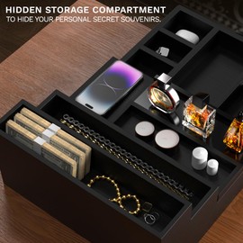 Cologne Organizer for Men,4 Tier Wooden Cologne Stand with Drawer,Hidden Compartments,Phone Platform,Walnutblack Cologne Holder for Bedroom/Office/Bathroom,Nice Gift for Father/Husband/Friend