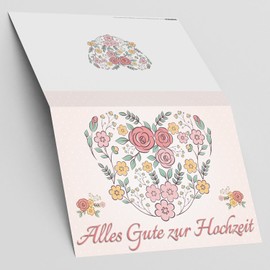 BREITENWERK A4 XXL Wedding Card Flower Heart with Envelope - Elegant Folding Greeting Card with Romantic Motif for Wedding - Maxi Card