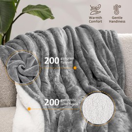 HEYNEMO Heated Blanket King Size with Dual Control, Microplush Flannel Electric Blanket for 89°F-108°F,10 Heating Levels Heating Blanket & 1-12 Hours Auto Shut Off, Grey Flannel & White