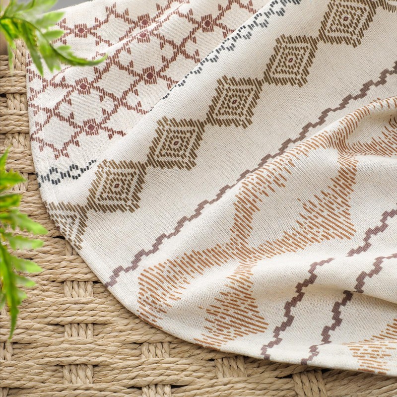 Boho Linen Shower Curtain for Bathroom with Striped Print,72" W