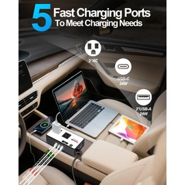 DrimMek 200W Car Power Inverter, Car Plug Adapter Outlet 12V to 110V Converter with 24W USB Fast Charging Port, Dual AC Outlet for Laptop, Vehicles, Camping (LED Display)