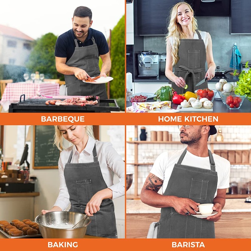 opux Chef Apron for Men, Kitchen Apron with Pockets for