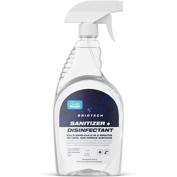 BRIOTECH Sanitizer Disinfectant Hypochlorous Spray, Kills 99.99% of Viruses &