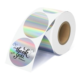 2'' Holographic Thermal Labels - 400pcs Round Thermal Printer Labels, Waterproof Thermal Printer Stickers for Logo Design, Name/Price Tag, Thanks Card, Address, QR Code, 400 Labels/Roll