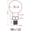 BRCOVAN 1'' Ball Adapter with M8 x 1.25 Threaded Post