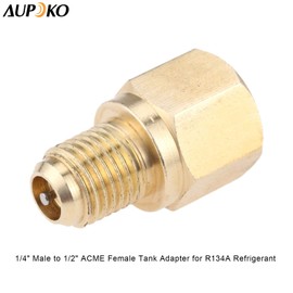 Aupoko R134A Refrigerant Tank Adapter, 1/4" Male to 1/2" Female R134A Brass Vacuum Pump Adapter with AC Fitting Valve Core