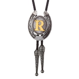 HUABOLA CALYN Vintage Bolo Tie for Men- Initial Letter ABCDMJR to Z Western Cowboy Bolo Tie for Women, R, one