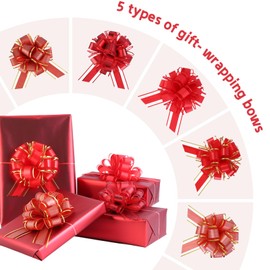 FORBINBO 20 Pcs Pull Bows for Gift Wrapping, 5 Types of 6 Inches Gift Bows with Ribbon For Wedding, Valentines Day, Birthday, Anniversary, Florist Packaging ，Flower Bouquets and Basket(Red)