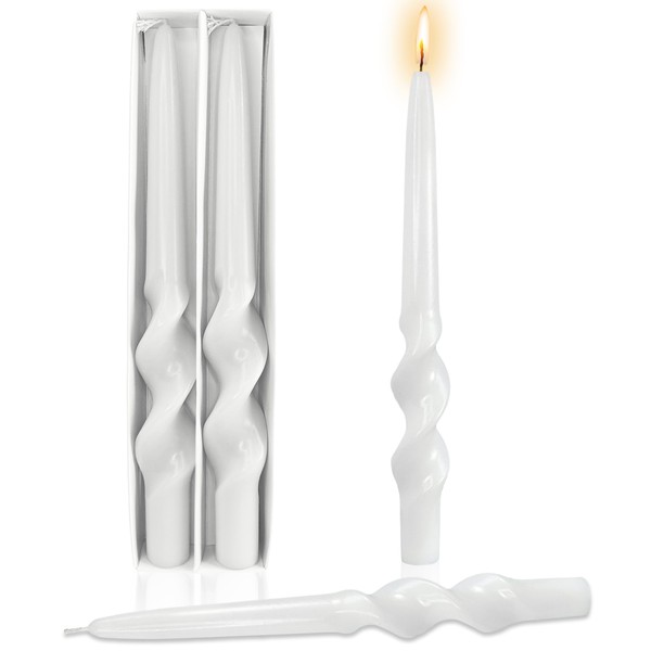 White Taper Candles Twisted Candlesticks 9Inch Handmade Unscented Candles 2pcs