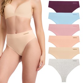 BAMBOO COOL Women's Thongs High Waisted Seamless Moisture-Wicking Breathable Underwear Stretchy Panties Tagless 6 Pack