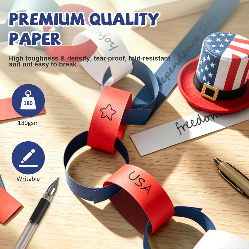 Red White Blue Paper Chain Strips, 300pcs 1 x 8