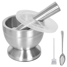 KYSUN Stainless Steel Mortar Bowl and Pestle, Mortar and Pestle Sets, Pill Crusher Bowl with lid/brush/spoon, Herb Pesto Spice Crusher, Pestle and Mortar Set, Food Spice Grinder for Herbs Pills Spices