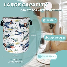 Watercolor Plane Laundry Basket Foldable Cartoon Laundry Hamper Oxford Cloth Plane Printed Colorful Tote Bag Clothes Toy Storage Bucket For Bathroom/Laundry Storage/Bedroom 18.9x16.5 Inch