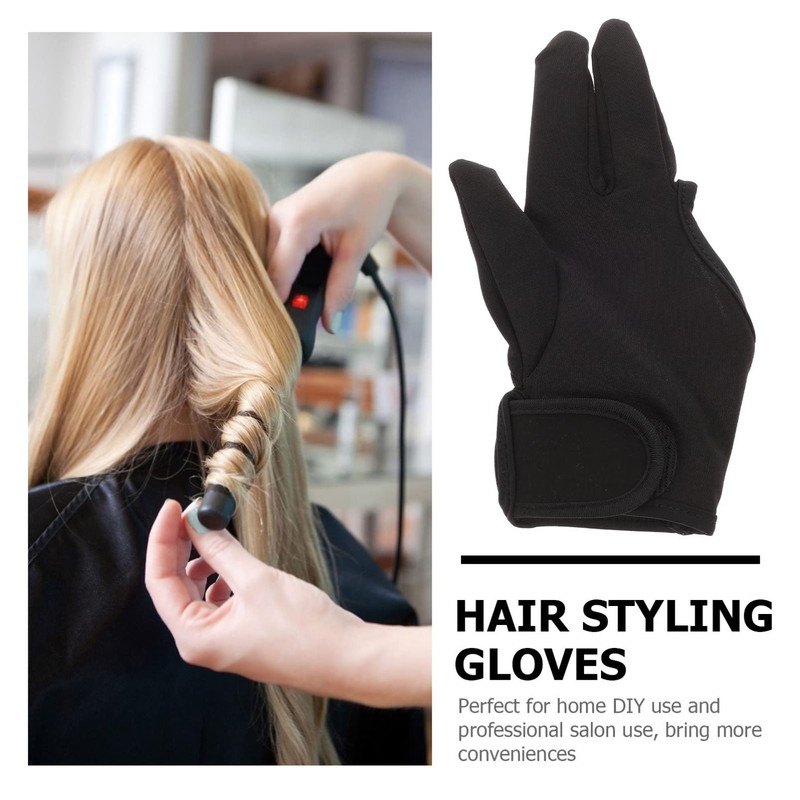 Lurrose Handschuhe, hitzebeständig, hitzebeständig, Salon-Isolation, 3 Finger Handschuhe, Schwarz