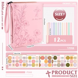 Bible Cover Case for Women Pink Leather Floral Bible Bag Large Bible Carrying Case Study Supplies with Highlighters Tabs for Mothers Day Christian Gifts