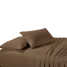 Stripes Taupe 100% Cotton Unattached Cal King Waterbed Sheets 300TC 4pc Sheet Set