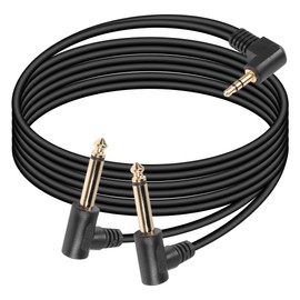 SinLoon Double 6.35mm to 3.5mm TS Cable 90 Degree Right Angle 1/4 to 1/8 Inch Male to Male Audio Splitter Cable Compatible for Laptop,Home Theater Devices, and Amplifiers (178.5CM)